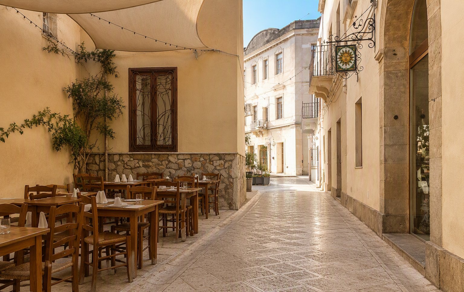I tavoli all'aperto nel vicolo